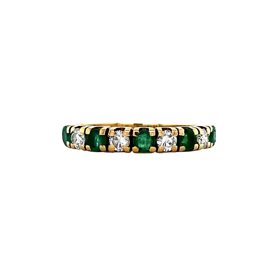 Vintage 14K Gold Half Eternity Ring with Emerald and Diamond