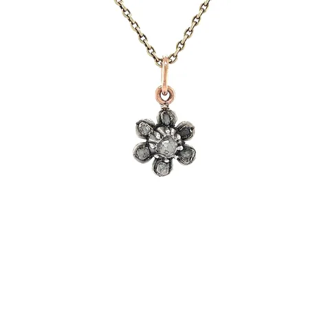 Vintage 14K Rose Gold Cluster Victorian Pendant with Rose Cut Diamond