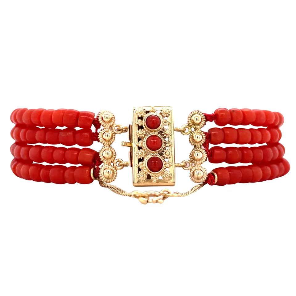 Vintage Red Coral Bracelet with 14K Gold Clasp