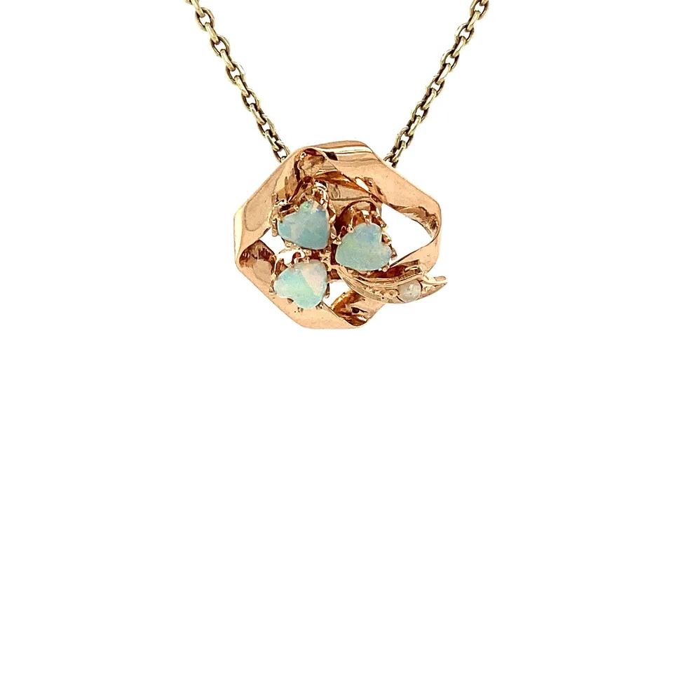 Vintage 14K Rose Gold Pendant with Opal and Pearl