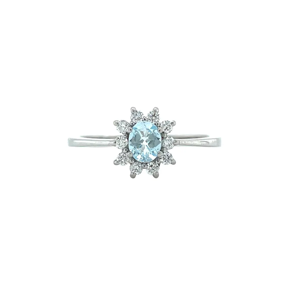 Vintage 14K White Gold Cluster Ring with Topaz and Diamond