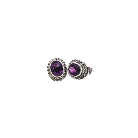 Vintage Sterling Silver Stud Earrings with Amethyst