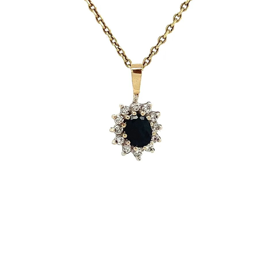 Vintage 14K Gold Cluster Pendant with Sapphire and Cubic Zirconia