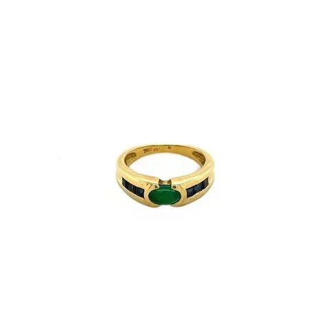 Vintage 18K Gold Ring with Emerald and Sapphire