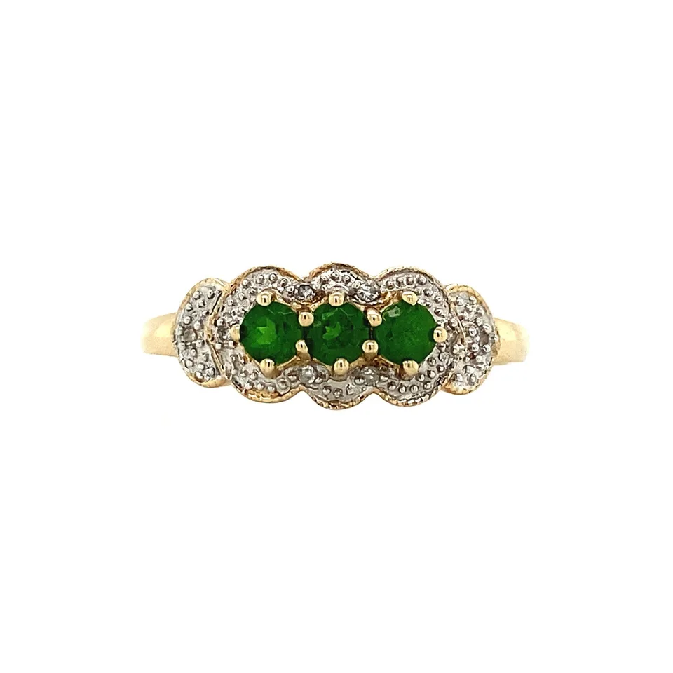 Vintage 9K Gold Ring with Peridot and Diamond