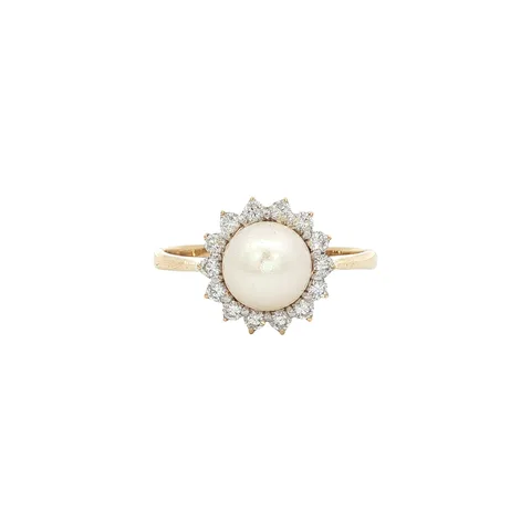 Vintage 14K Gold Ring with Diamond and Pearl