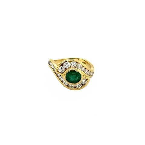 Vintage 18K Gold Ring with Emerald and Diamond