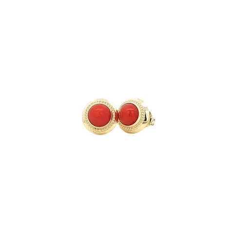Vintage 14K Gold Stud Earrings with Red Coral