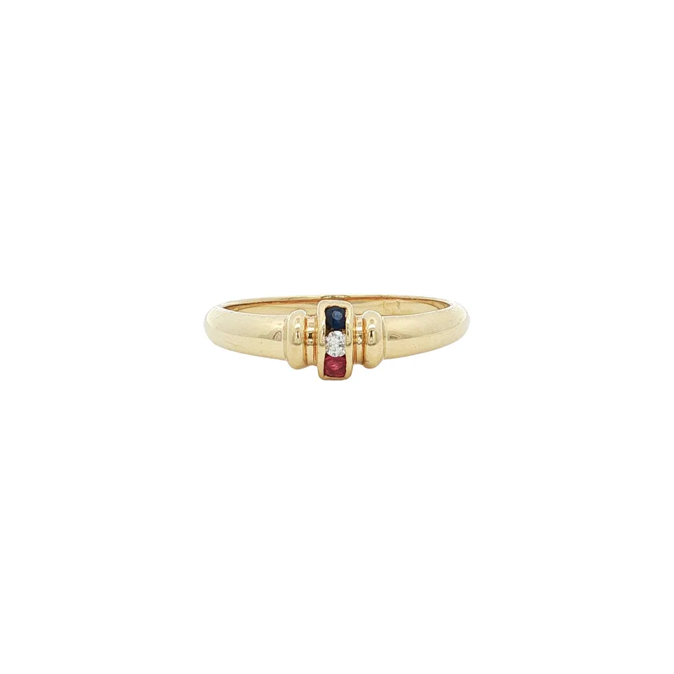 Vintage 14K Gold Ring with Ruby, Sapphire and Diamond