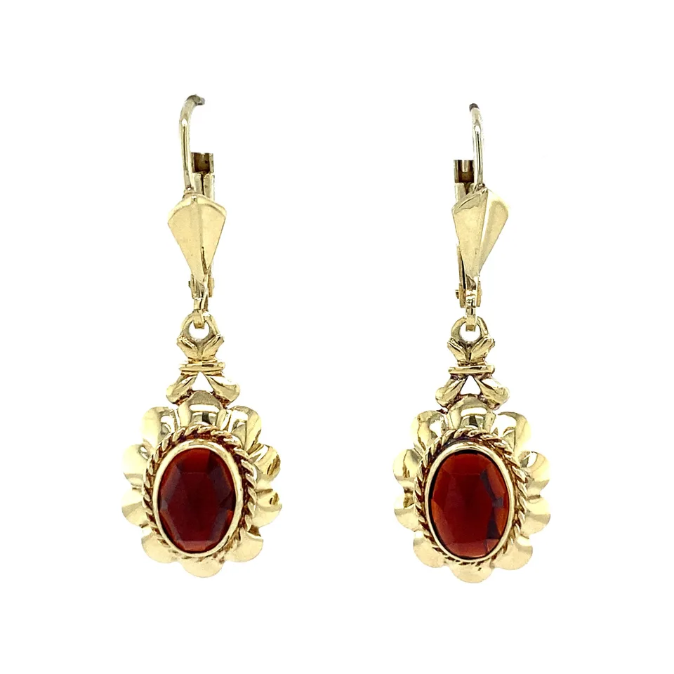 Vintage 14K Gold Drop Earrings with Garnet