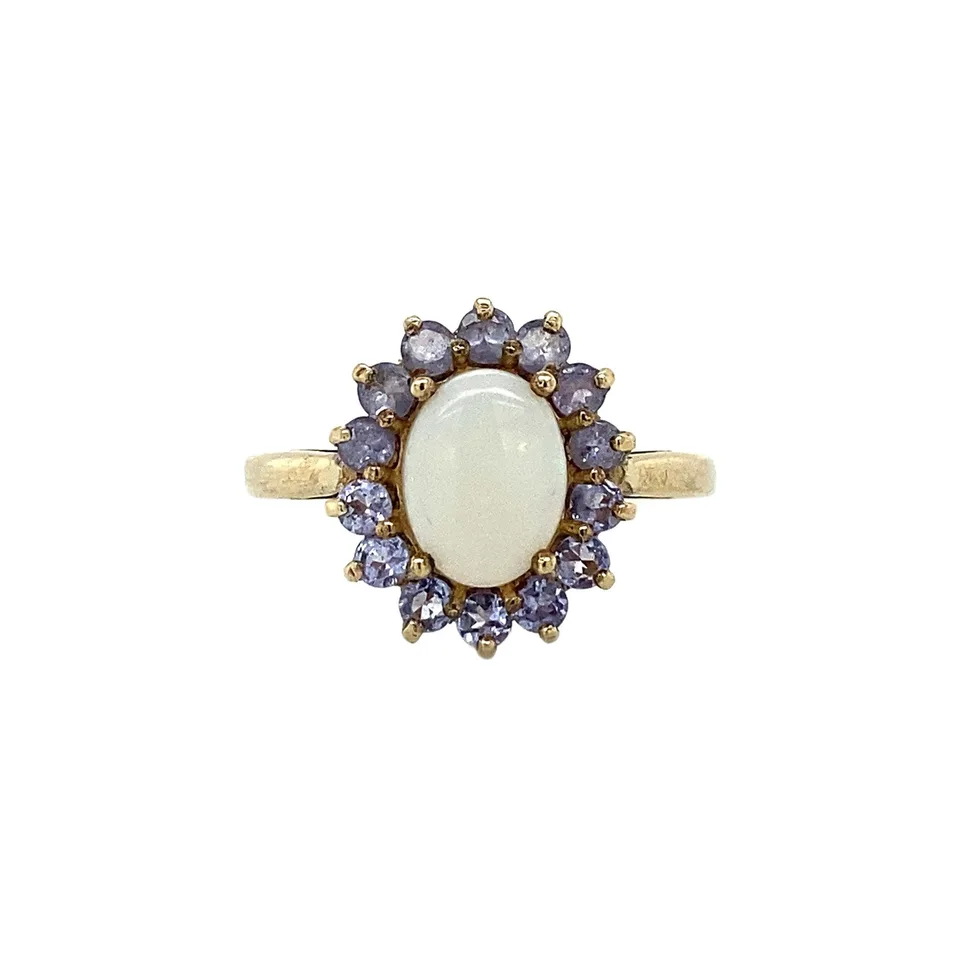 Vintage Cluster 9K Gold Ring with Opal and Amethyst