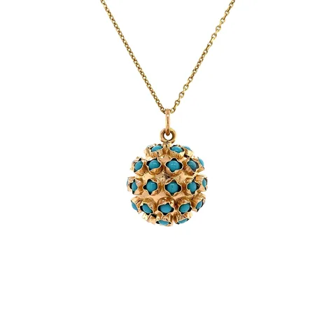 Vintage 18K Rose Gold Pendant with Turquoise
