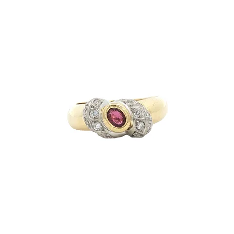 Vintage 18K Gold Ring with Ruby and Diamond