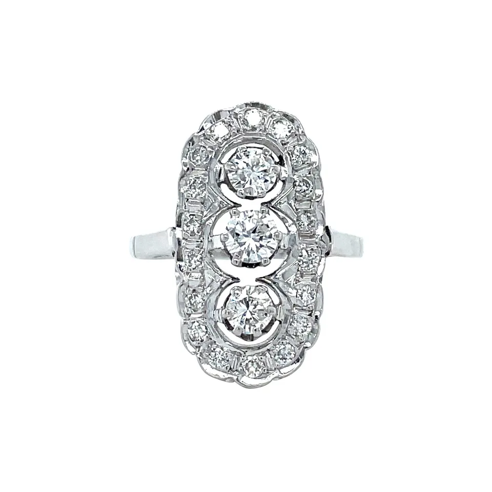 Vintage 14K White Gold Princess Ring with Diamond