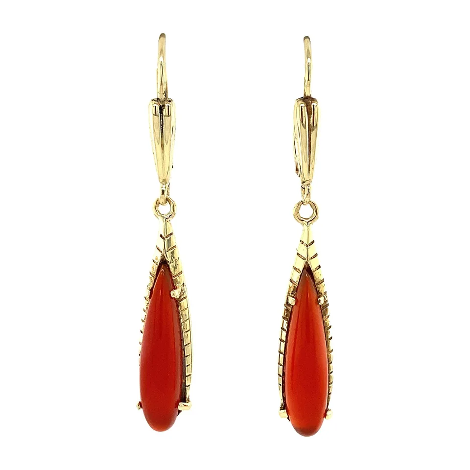Vintage 14K Gold Drop Earrings with Carnelian