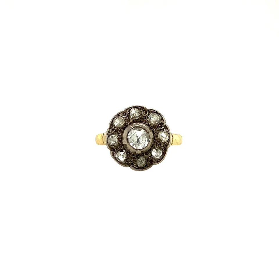 Vintage 14K Gold Cluster Ring with Rose Cut Diamond