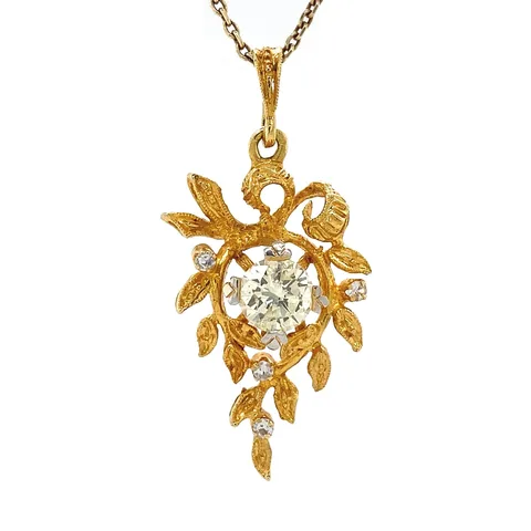 Vintage 18K Gold Pendant with Spinel and Diamond