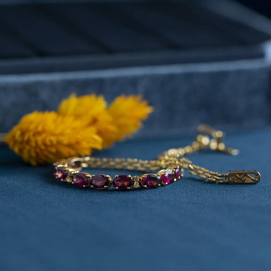 Vintage 14K Gold Bracelet with Pink Garnet and Diamond