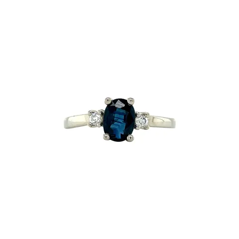 Vintage 14K White Gold Ring with Sapphire and Diamond