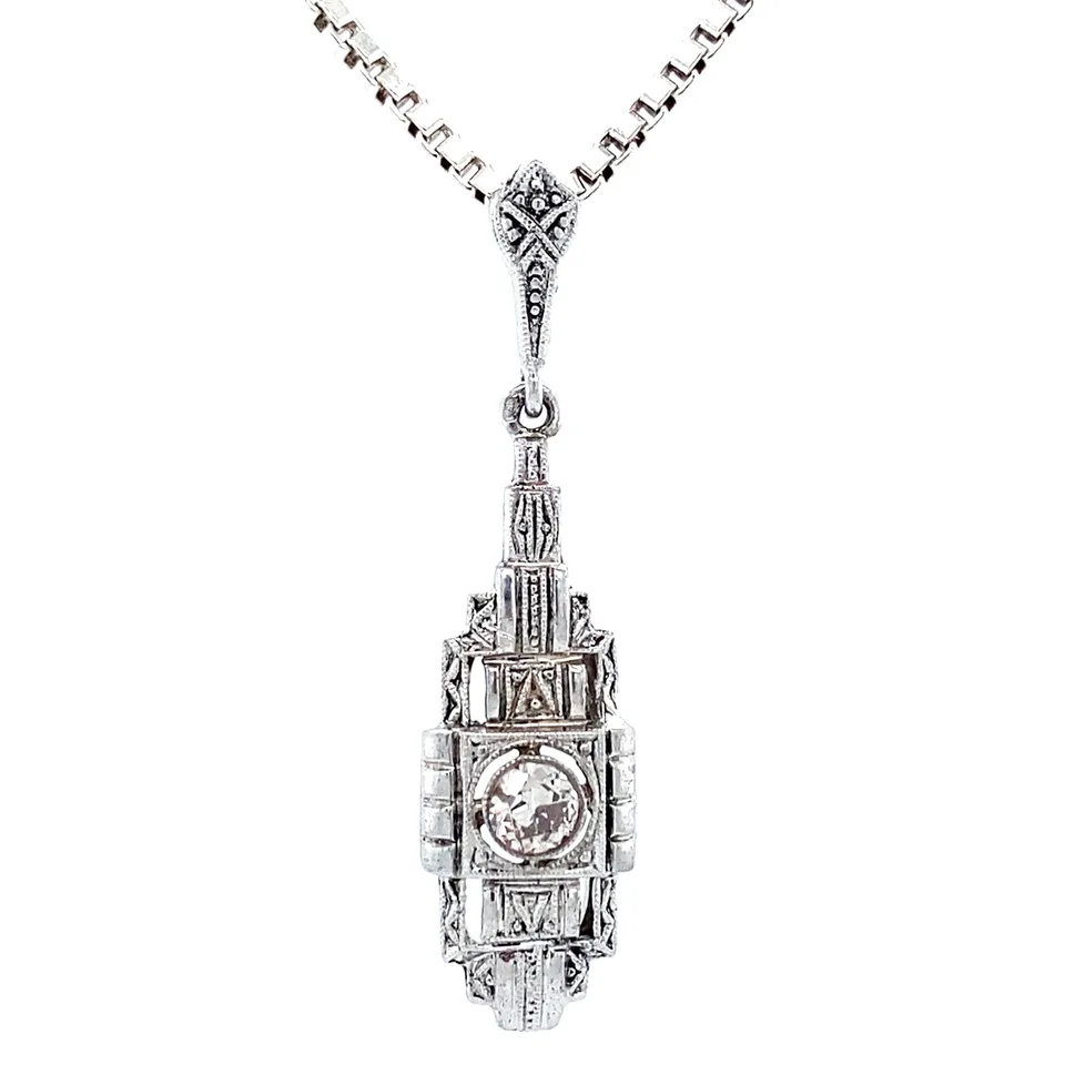 Vintage Sterling Silver Pendant with Diamond