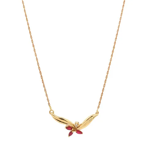 Vintage 18K Gold Necklace with Ruby and Diamond