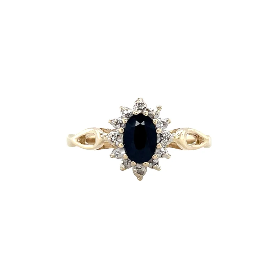 Vintage 14K Gold Cluster Ring with Sapphire and Diamond