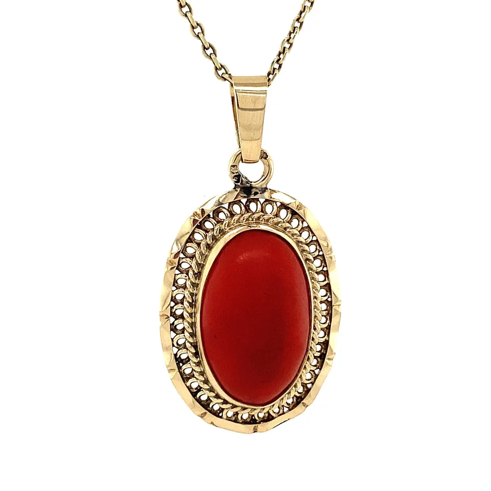 Vintage 14K Gold Pendant with Red Coral