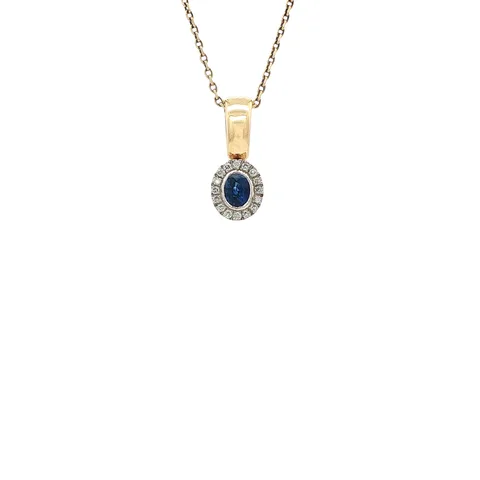 Vintage 14K Two Tone Gold Pendant with Sapphire and Diamond