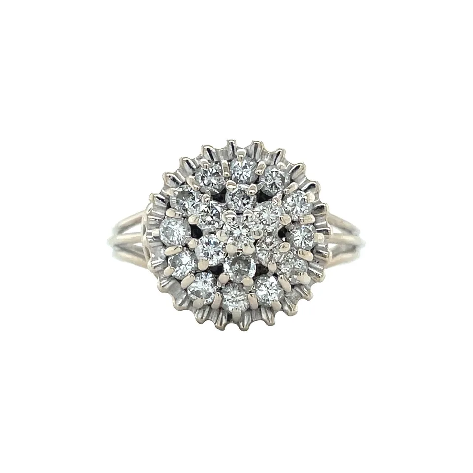 Vintage 14K White Gold Cluster Ring with Diamond