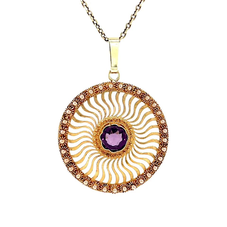 Vintage 14K Gold Pendant with Colored Stone