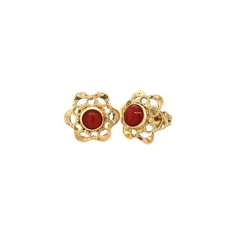 Vintage 14K Gold Stud Earrings with Red Coral
