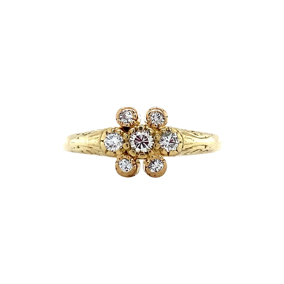 Vintage 14K Gold Cluster Ring with Diamond