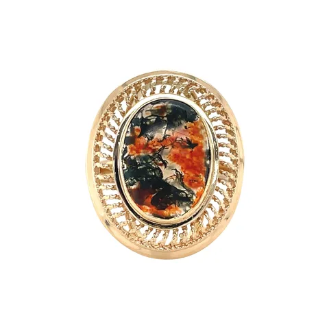 Vintage 14K Gold Ring with Moss Agate