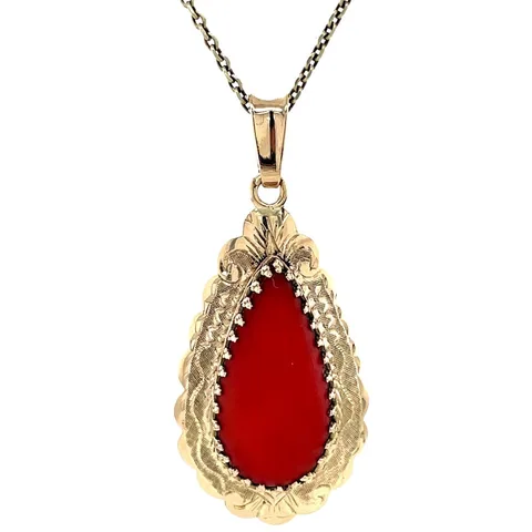 Vintage 14K Gold Pendant with Red Coral