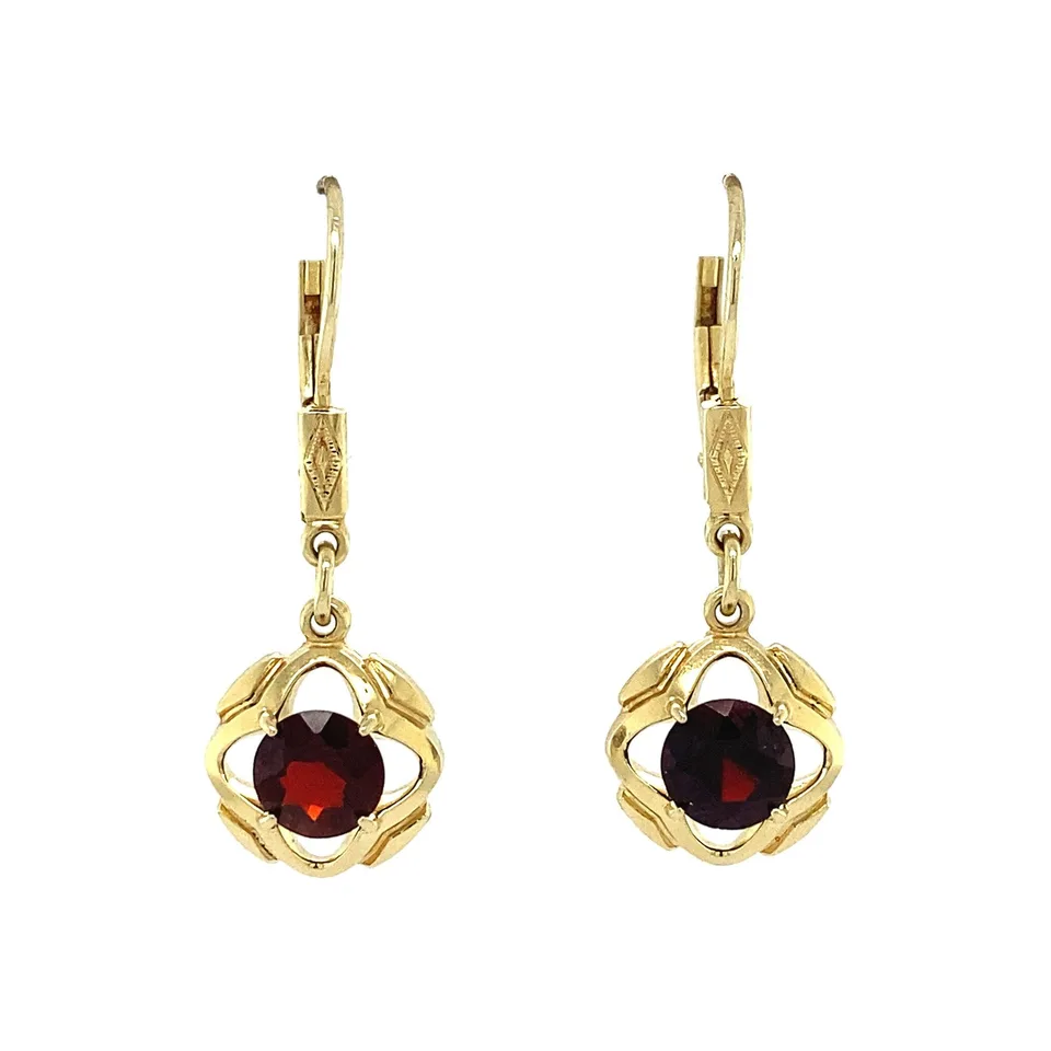 Vintage 14K Gold Drop Earrings with Garnet