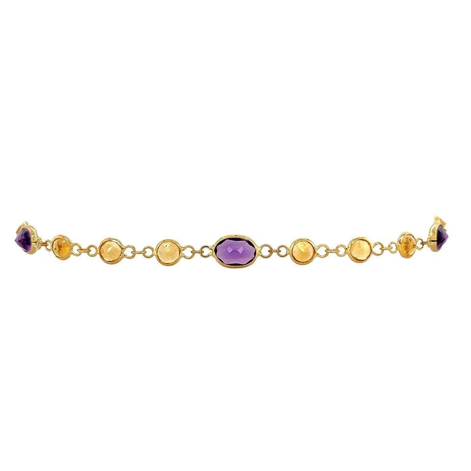 Vintage 18K Gold Bracelet with Amethyst and Citrine 18 cm