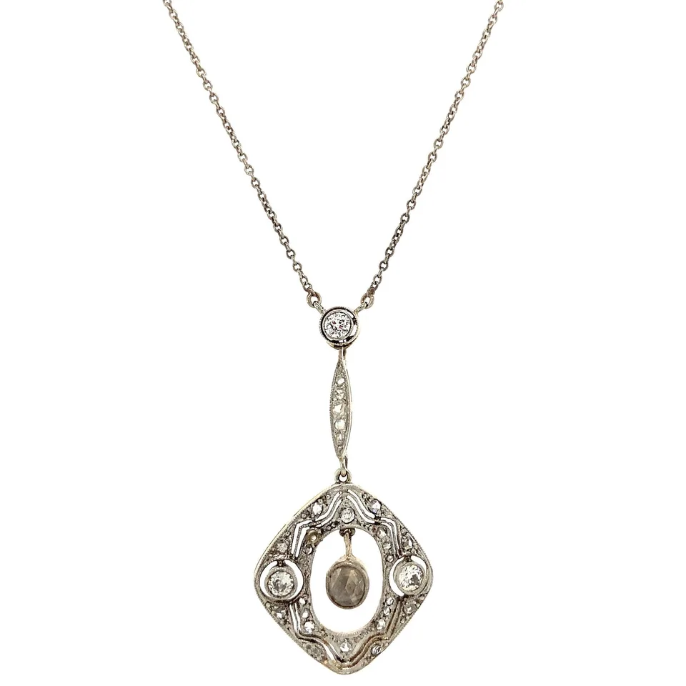 Vintage Silver Necklace with 14K Two Tone Gold Pendant with Diamond 46.5 cm