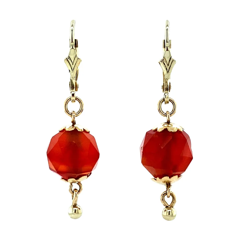 Vintage 14K Gold Drop Earrings with Carnelian
