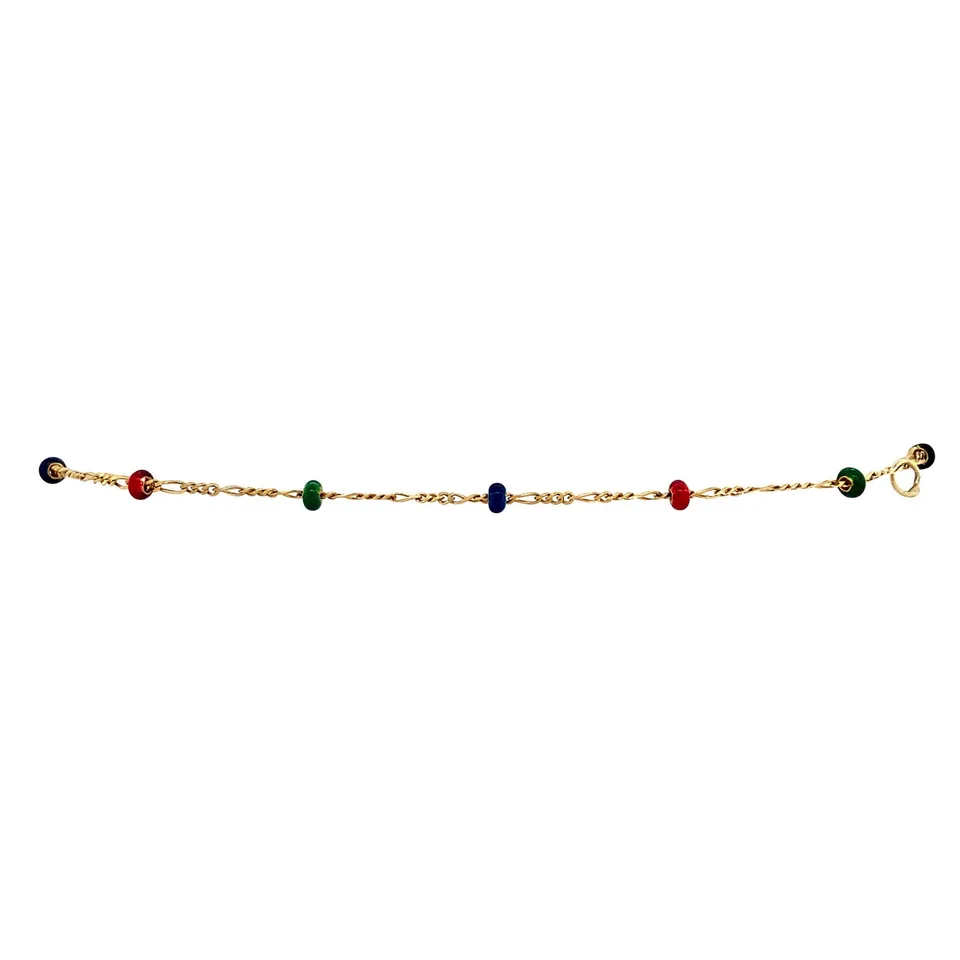 Vintage 14K Gold Figaro Bracelet with Enamel 25 cm