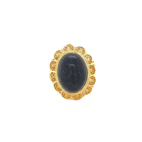 Vintage 18K Gold Ring with Blue Goldstone