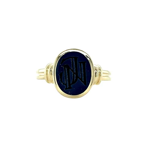 Vintage 14K Gold Signet Ring with Blue Layered Stone