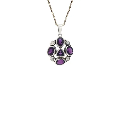 Vintage Sterling Silver Pendant with Amethyst and Pearl