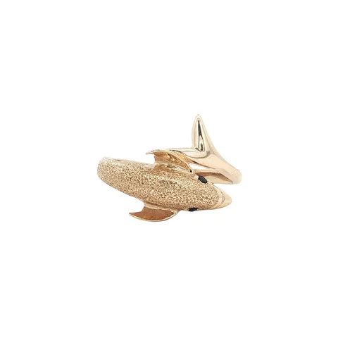 Vintage Dolphin 10K Gold Ring with Sapphire