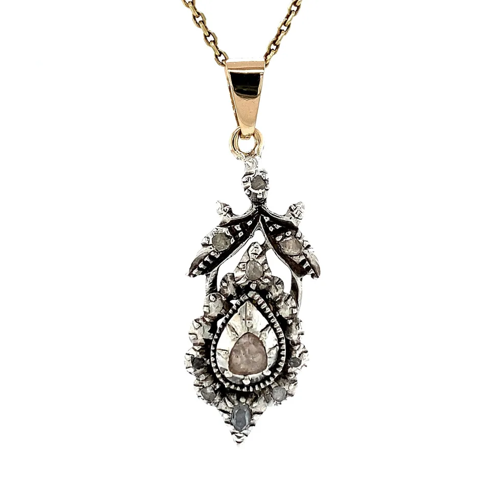Vintage Silver 14K Pendant with Rose Cut Diamond