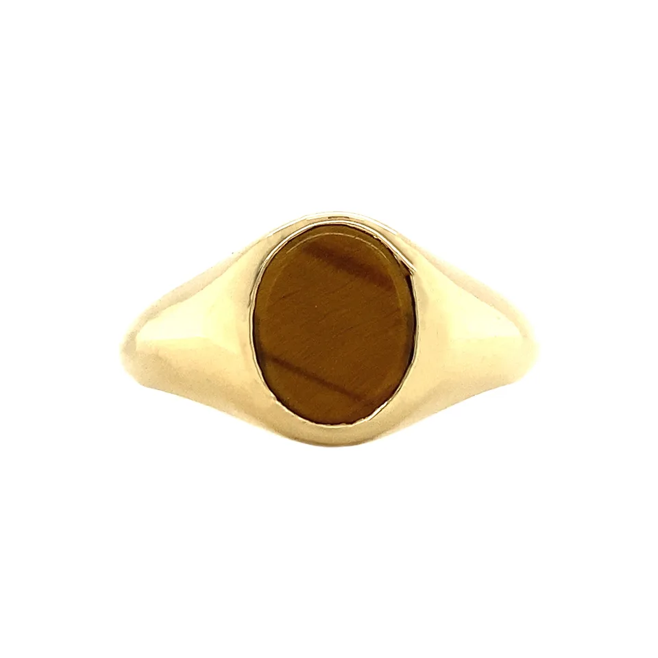 Vintage Twiggy 14K Gold Ring XS, Tiger Eye