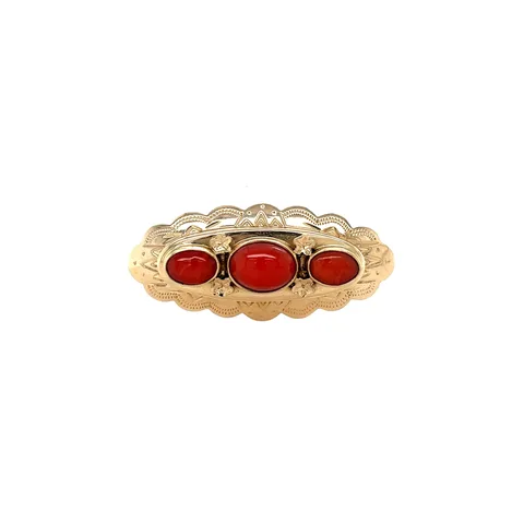 Vintage 14K Gold Brooch with Red Coral