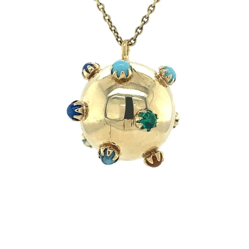 Vintage 14K Gold Cocktail Pendant with Glass
