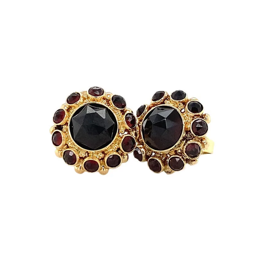 Vintage 14K Gold Cluster Stud Earrings with Garnet