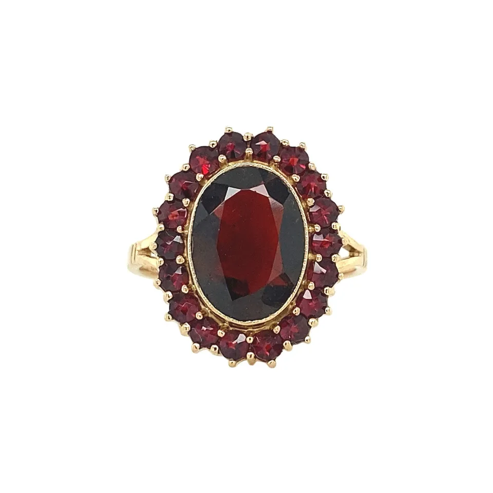 Vintage 14K Gold Cluster Ring with Garnet