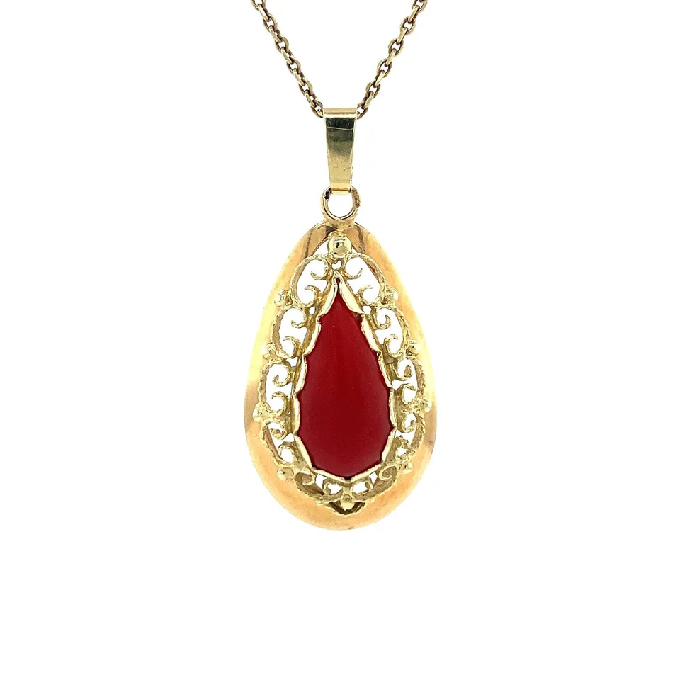 Vintage 14K Gold Pendant with Red Coral